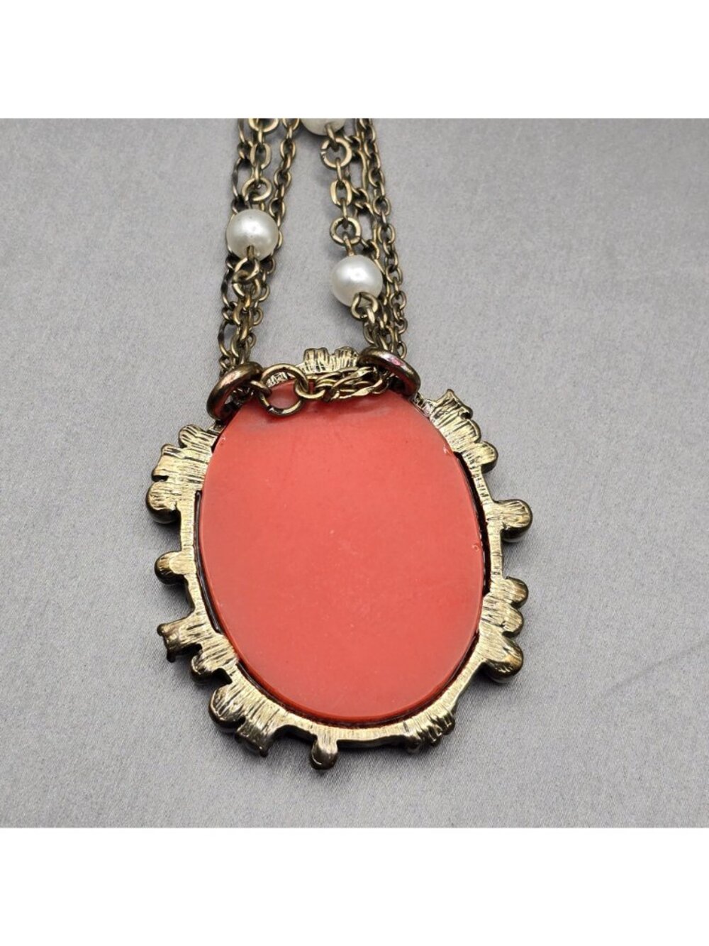 Victorian Revival Faux Cameo Necklace 26" Multi Strand Station Chain by Jennis B - Picture 4 of 12